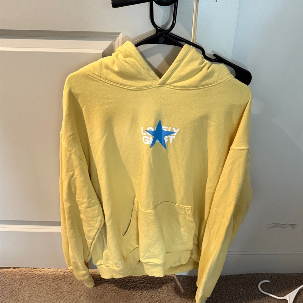 LONELY GHOST Yellow Hoodie with Blue Star